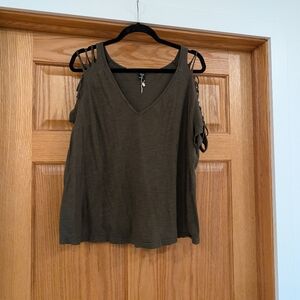 Army Green Peekaboo Shoulder Shein Tshirt 2XL